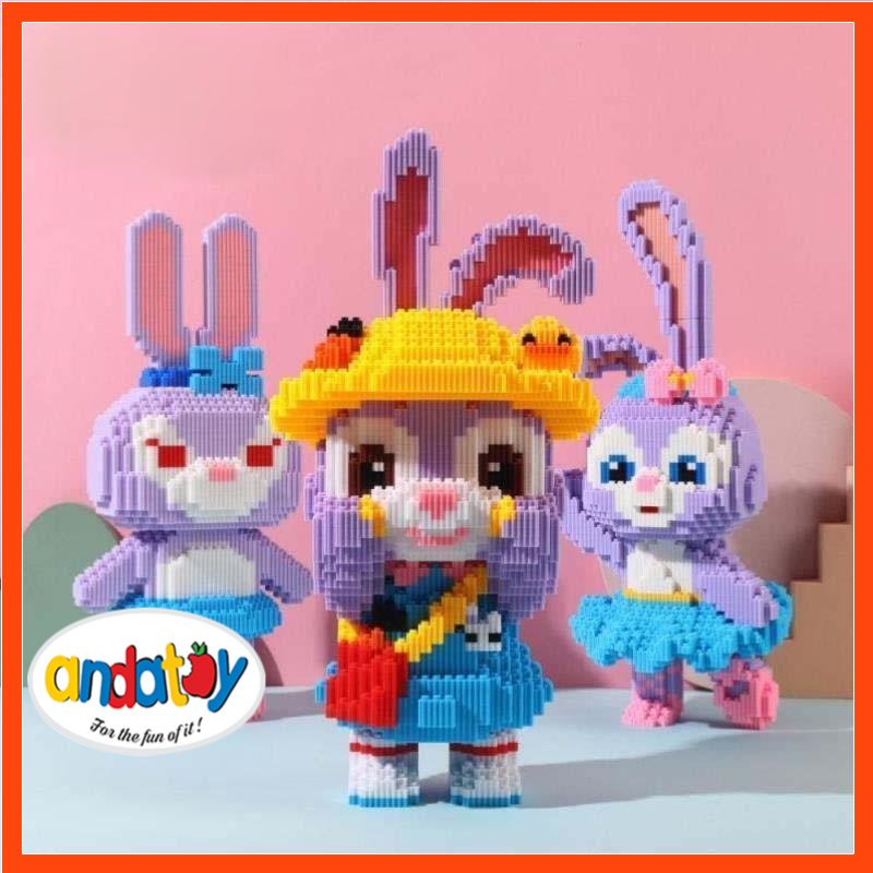Lego thỏ tím Stella Lou cỡ lớn 39cm nhân vật hoạt hình 3D lắp ráp mô hình cỡ lớn tặng kèm búa ANDATOY AD1152
