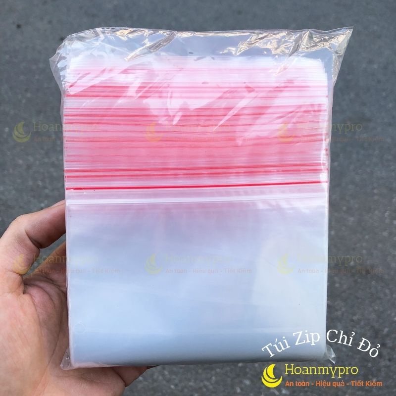 Túi Zipper Chỉ Đỏ 1Kg Túi Khóa Zip Bấm Miệng Loại Mỏng Đẹp Nhiều Túi BaoBiHoanMypro