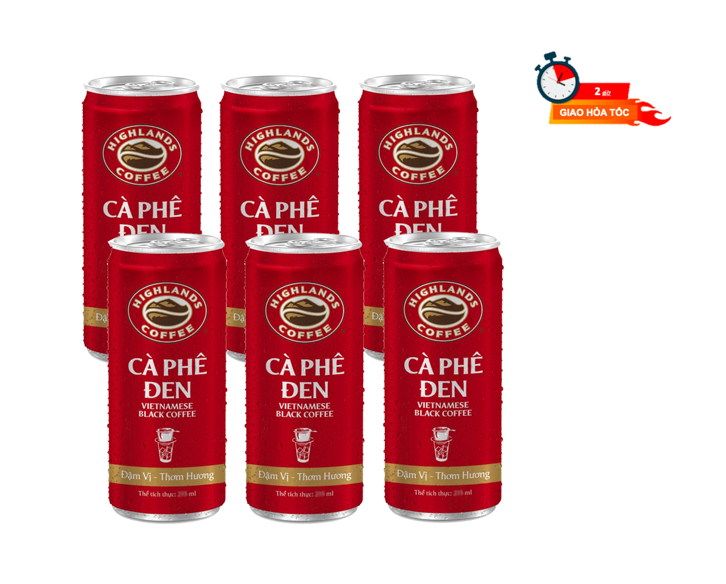 Lốc 6 lon cà phê đen Highlands Coffee 185ml - Mới sản xuất