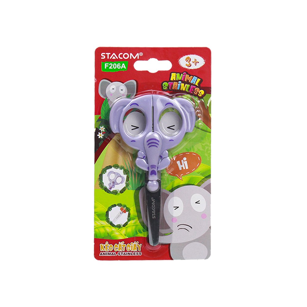 Kéo Thủ Công Học Sinh STACOM Với Kích Thước Dài 124mm - Animal Stainless Monkey/Tiger/Elephant F204A/F205A/F206A