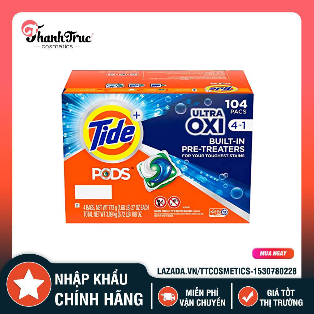 THÙNG VIÊN GIẶT TIDE PODS ULTRA OXI LIQUID DETERGENT 104 VIÊN MỸ
