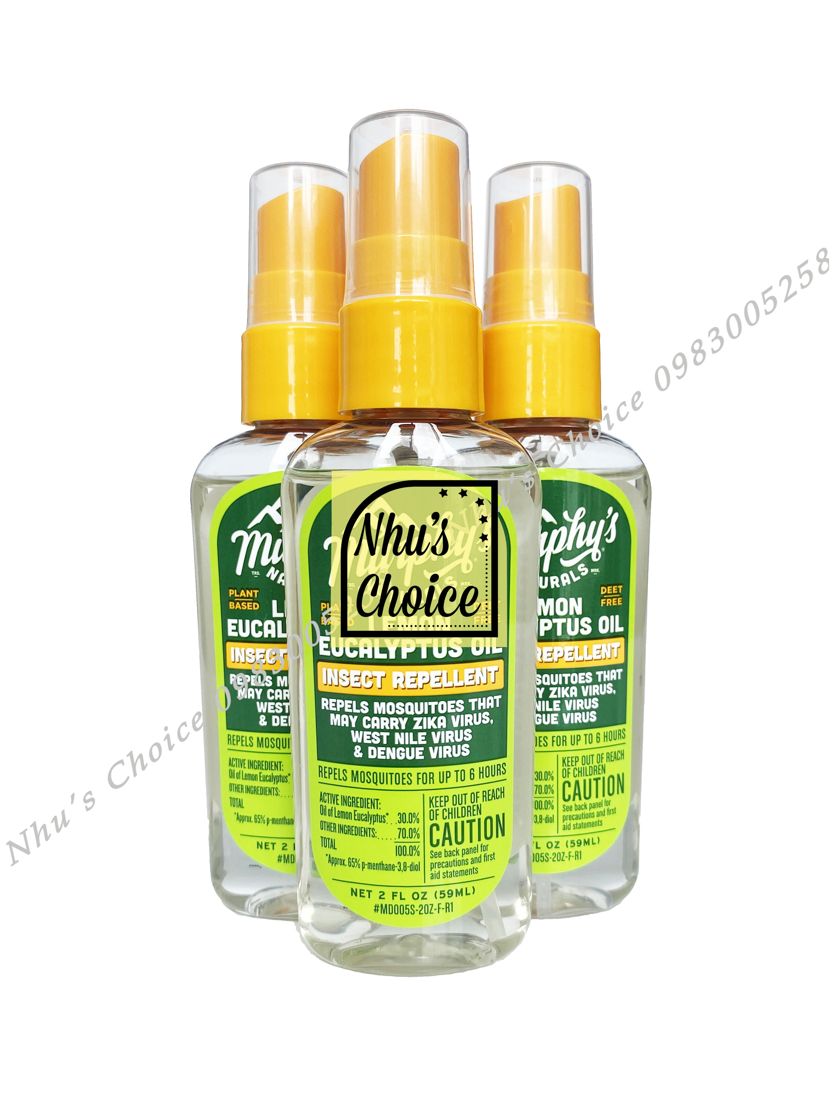 1 Chai Xịt Chống Muỗi Côn Trùng Dầu Bạch Đàn Chanh Murphy's Naturals Lemon Eucalyptus - Không chứa DEET, Nguồn gốc thực vật, Thành phần tự nhiên.