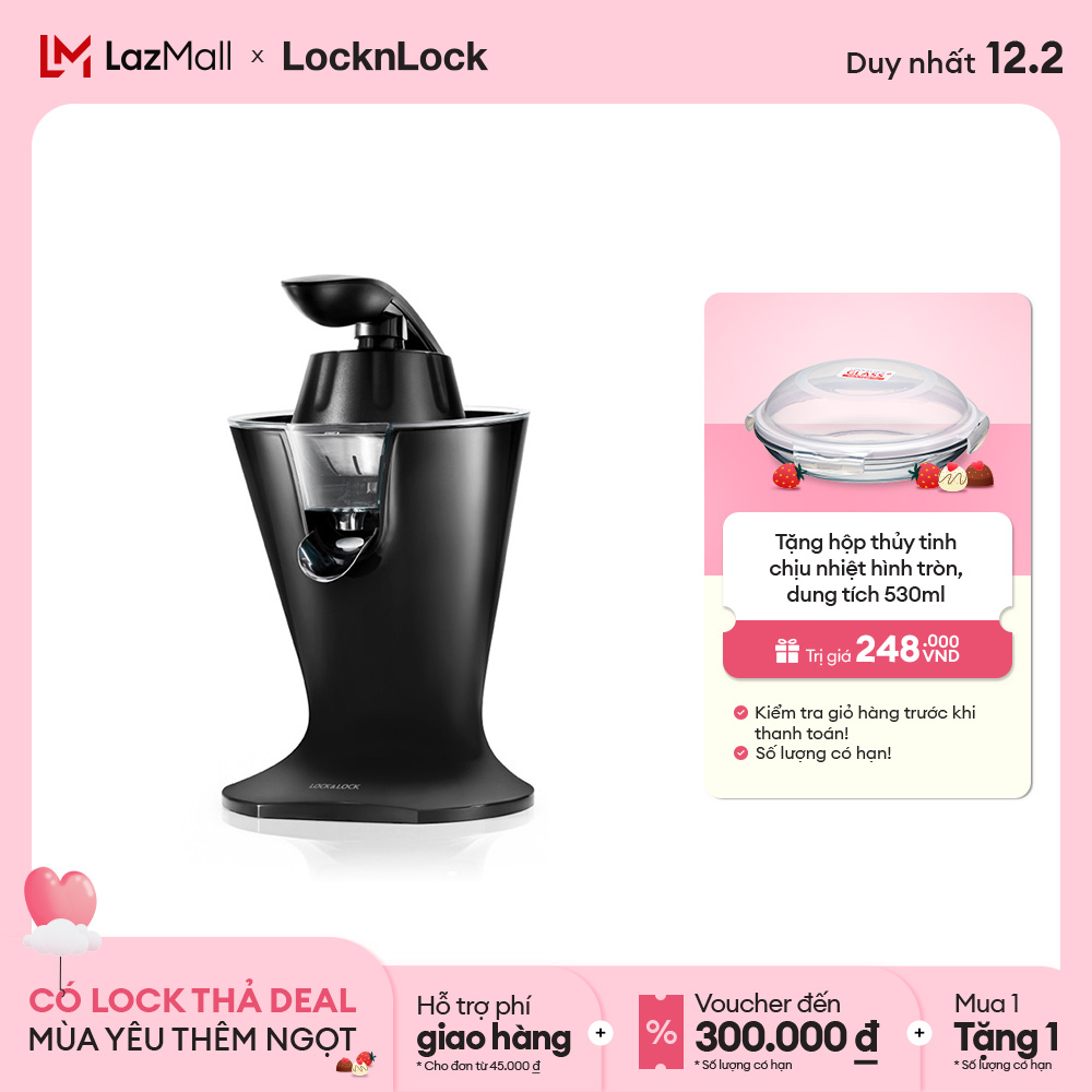 EJJ256BLK - Máy Vắt Cam Lock&Lock - Chống nhỏ giọt, Lưới lọc inox, Dễ vệ sinh, Công suất lớn 85W - Hàng chính hãng - Bảo hành 2 năm