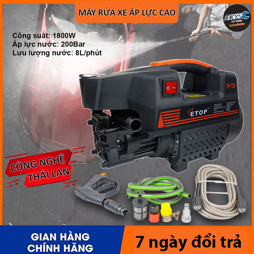 T2B Máy rửa xe áp lực cao 200bar công suất 1800w chính hãng Etop XHT2B Máy rửa xe gia đình, may rua xe công suất mạnh, may rua xe mi ni, máy rửa xe áp lực cao, máy xịt rửa xe dễ dàng sử dụng, ống bơm nước 8m,15m,20m,,vòi bơm áp lực cao