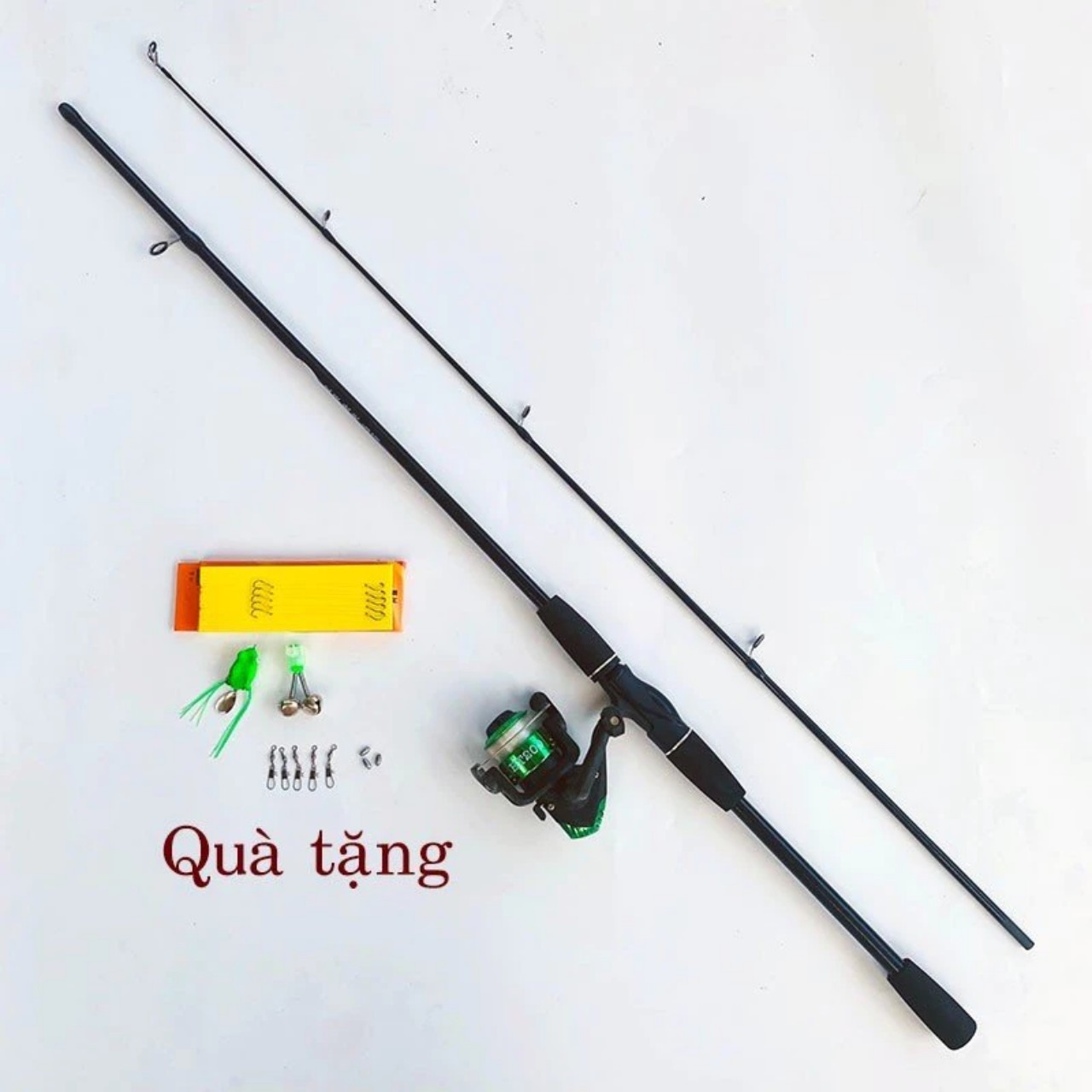 Bộ cần câu lure máy đứng cần câu Sói Đen tặng  máy câu 200 cuốn sẵn cước kèm phụ kiện đầy đủ