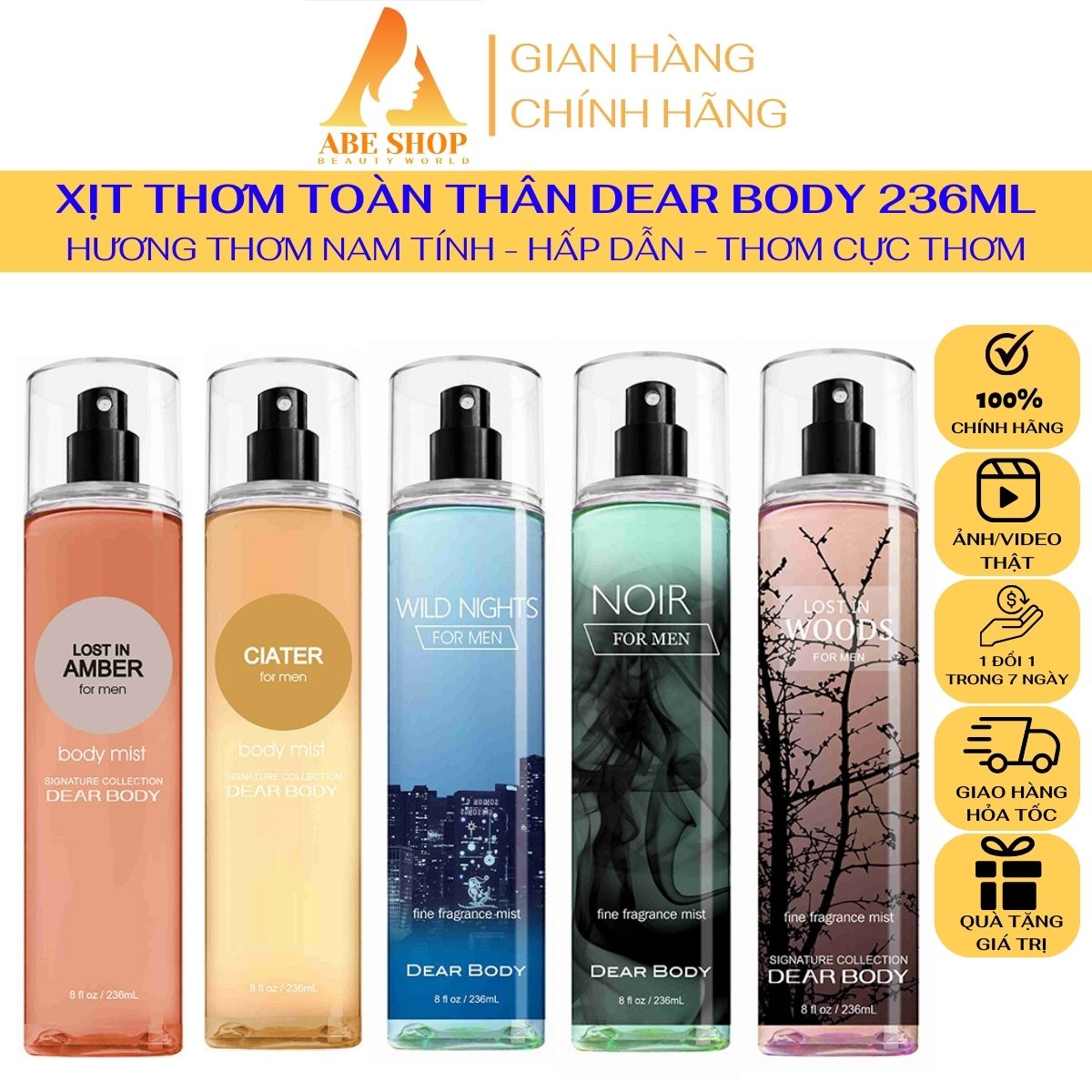 Xịt thơm toàn thân for men - body mist dear body 236ml - dành cho nam - hương thơm nam tính - mạnh mẽ - thu hút