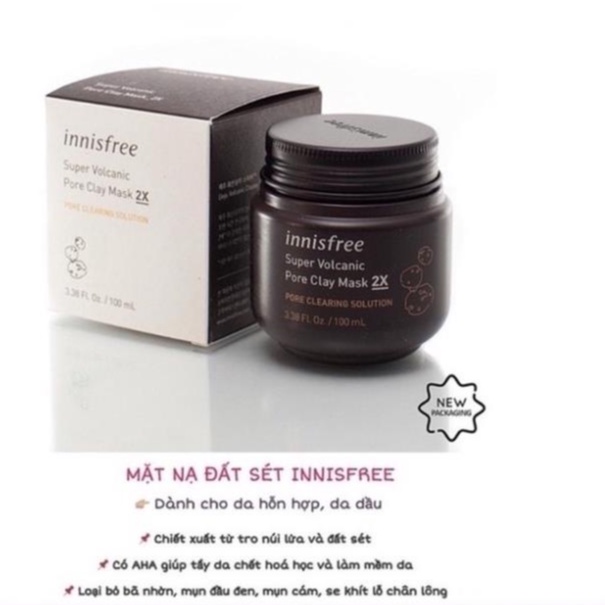 Mặt nạ đất sét Innisfree Super Volcanic Pore Clay Mask 2X 100ml | Mặt nạ tro núi lửa
