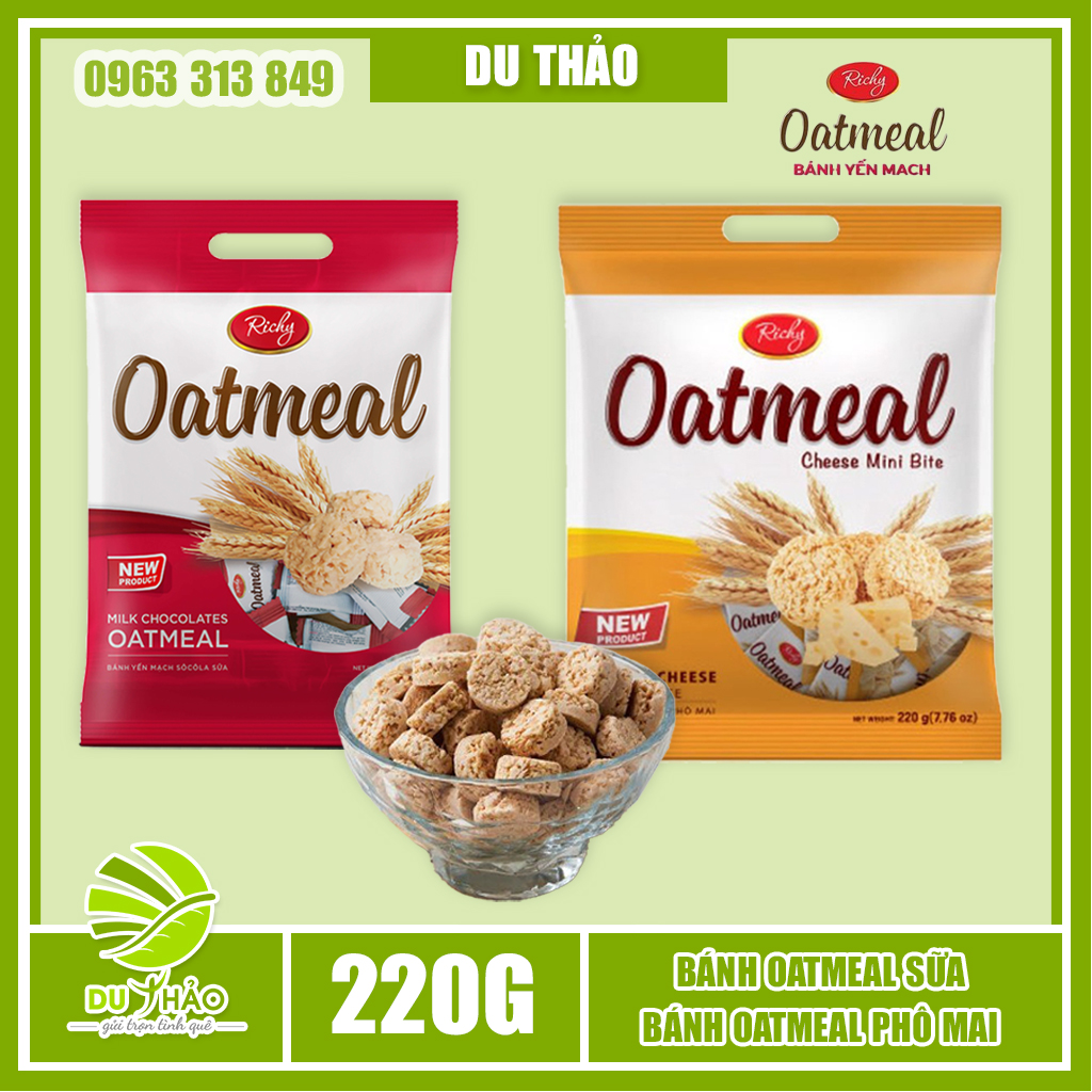 Bánh yến mạch Hàn Quốc Oatmeal Mini Bite Richy, kẹo yến mạch sữa ngọt dịu, yến mạch phô mai thơm xốp, bánh ăn vặt