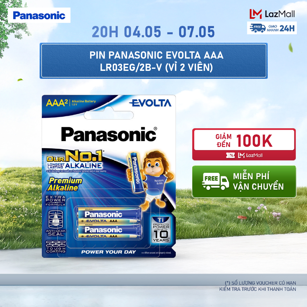 Vỉ 2 viên Pin Panasonic Evolta AAA LR03EG/2B-V – Hàng Chính Hãng