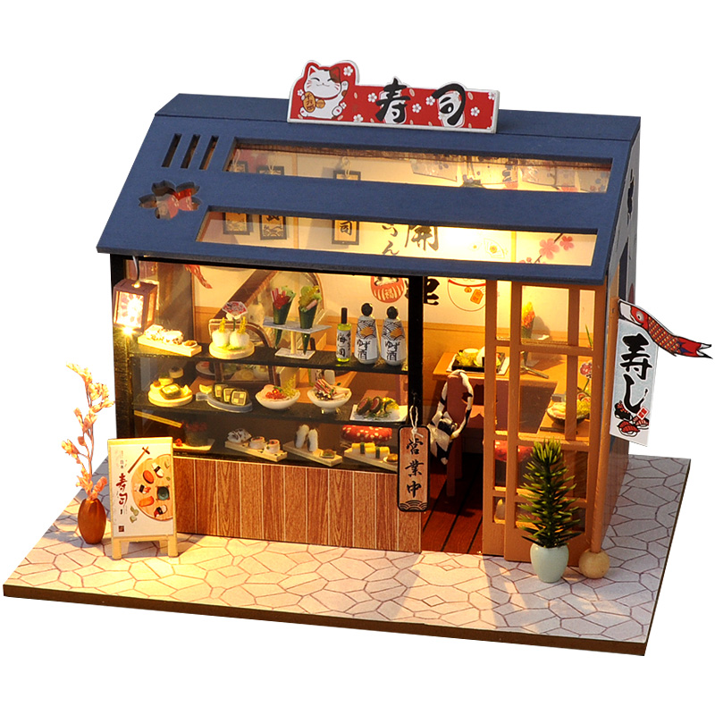 Nhà búp bê lắp ghép bằng gỗ Mẫu Sushi Shop tặng kèm dụng cụ lắp ghép, keo silicon