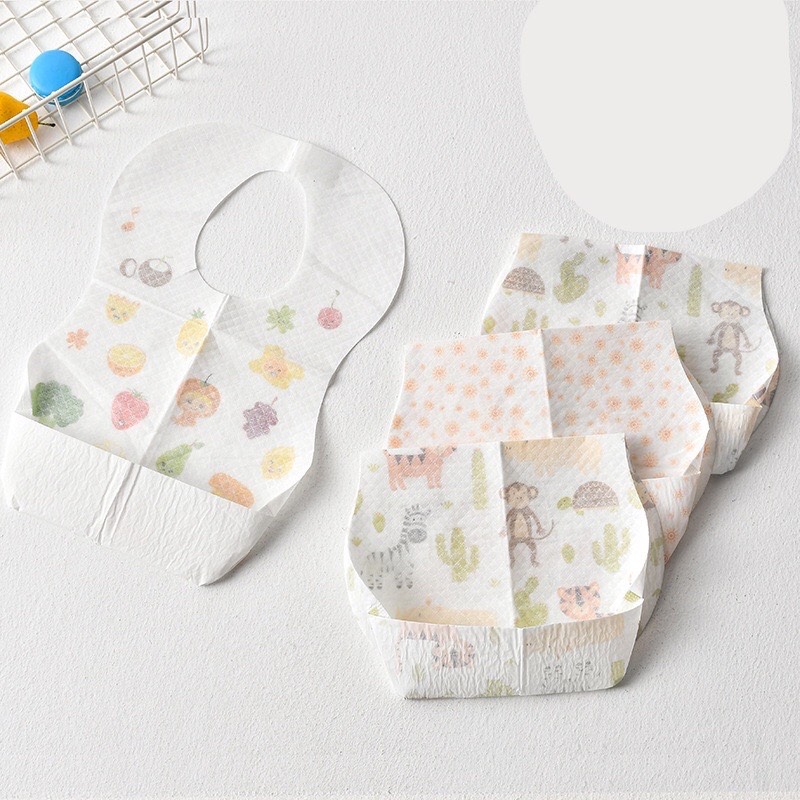 [THANH LÝ] Hộp 10 Cái Yếm Giấy Ăn Dặm Sử Dụng Một Lần Tự Phân Hủy Thuận Tiện Khi Bé Đi Ăn Ngoài Du Lịch Đi Chơi