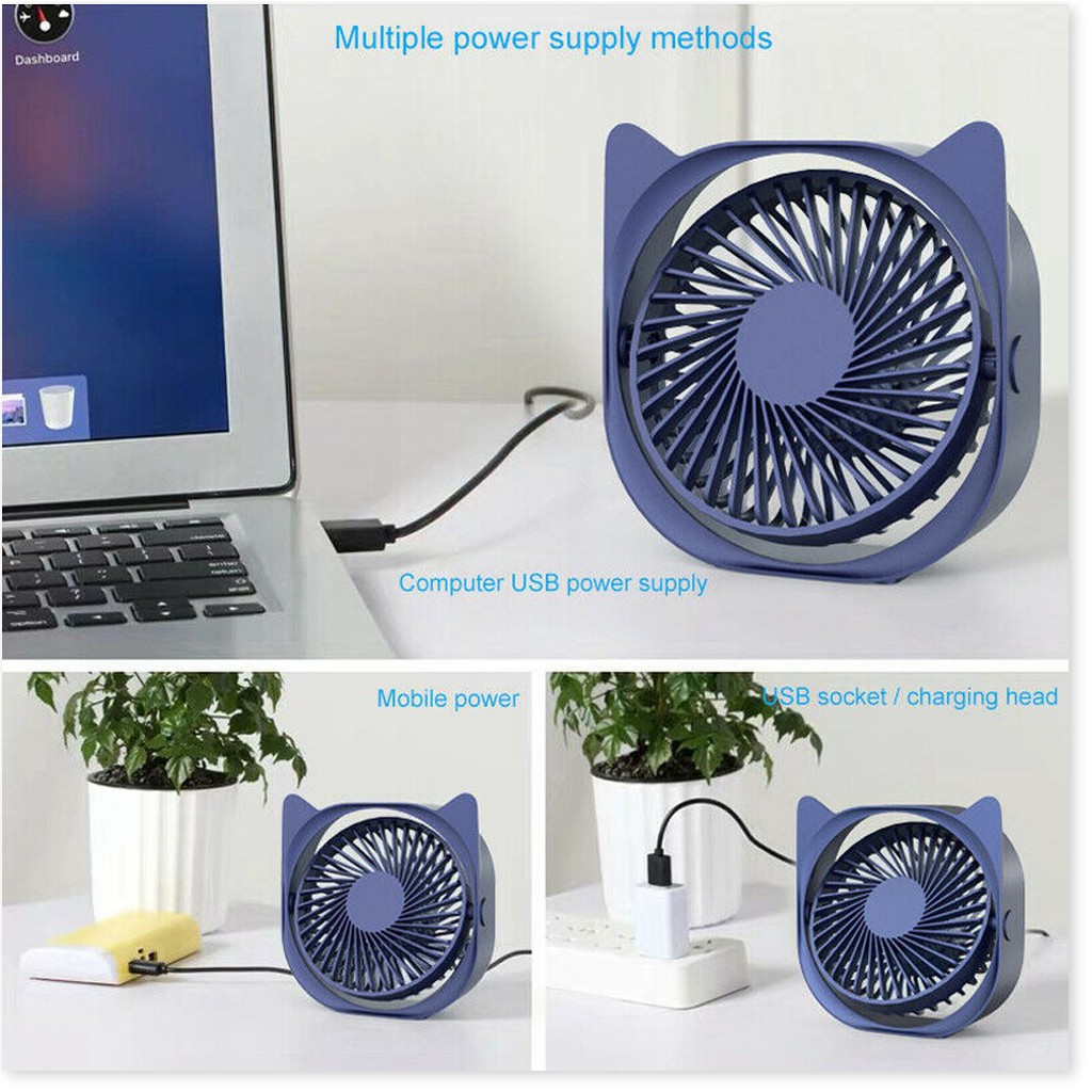 QUẠT ĐỂ BÀN, QUẠT MINI ĐỂ BÀN VĂN PHÒNG CÓ ĐÈN LED HÌNH TAI THỎ  DỄ THƯƠNG (Nhiều màu) - [ Quạt bàn #Quạt cho bé ]