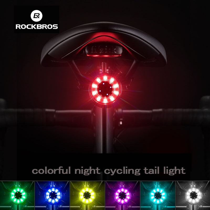 Đèn hậu xe đạp rockbros q1, chống nước, nhấp nháy 7 màu siêu đẹp, pin sạc