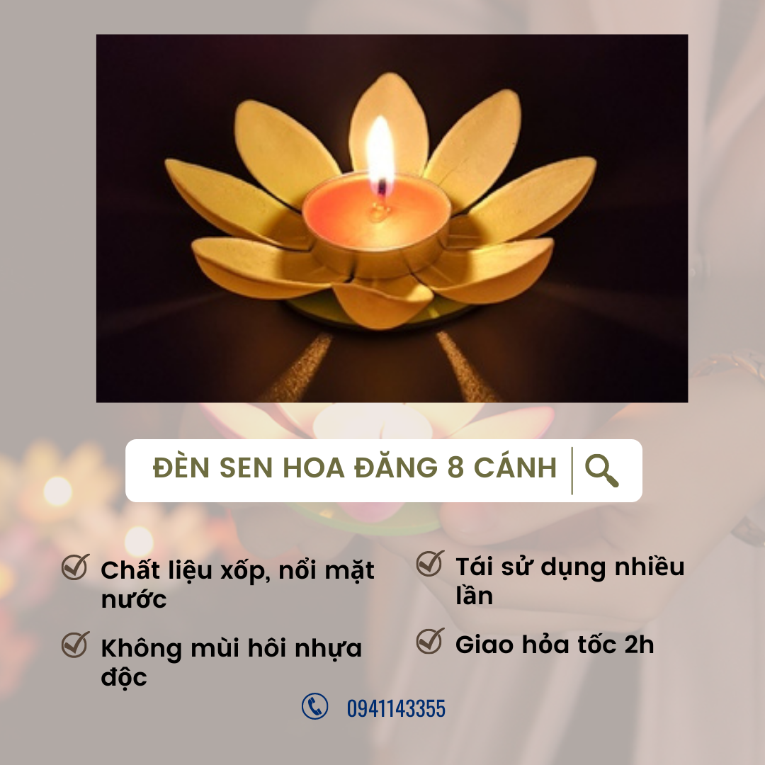 Đèn Nến hoa sen Đèn hoa đăng thả nước 8 cánh nhiều màu, hoa trang trí Vu Lan Cúng Rằm Trung thu Cầu Nguyện