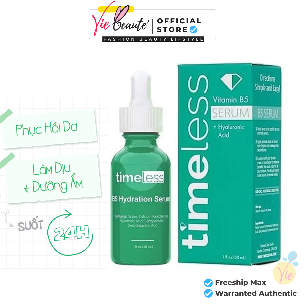 Serum Timeless Vitamin B5 - Timeless làm dịu, phục hồi da 30ml