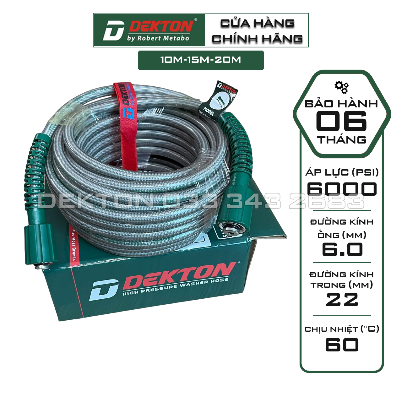 Dây rửa xe áp lực cao 22mm dekton 10m, 15m, 20m