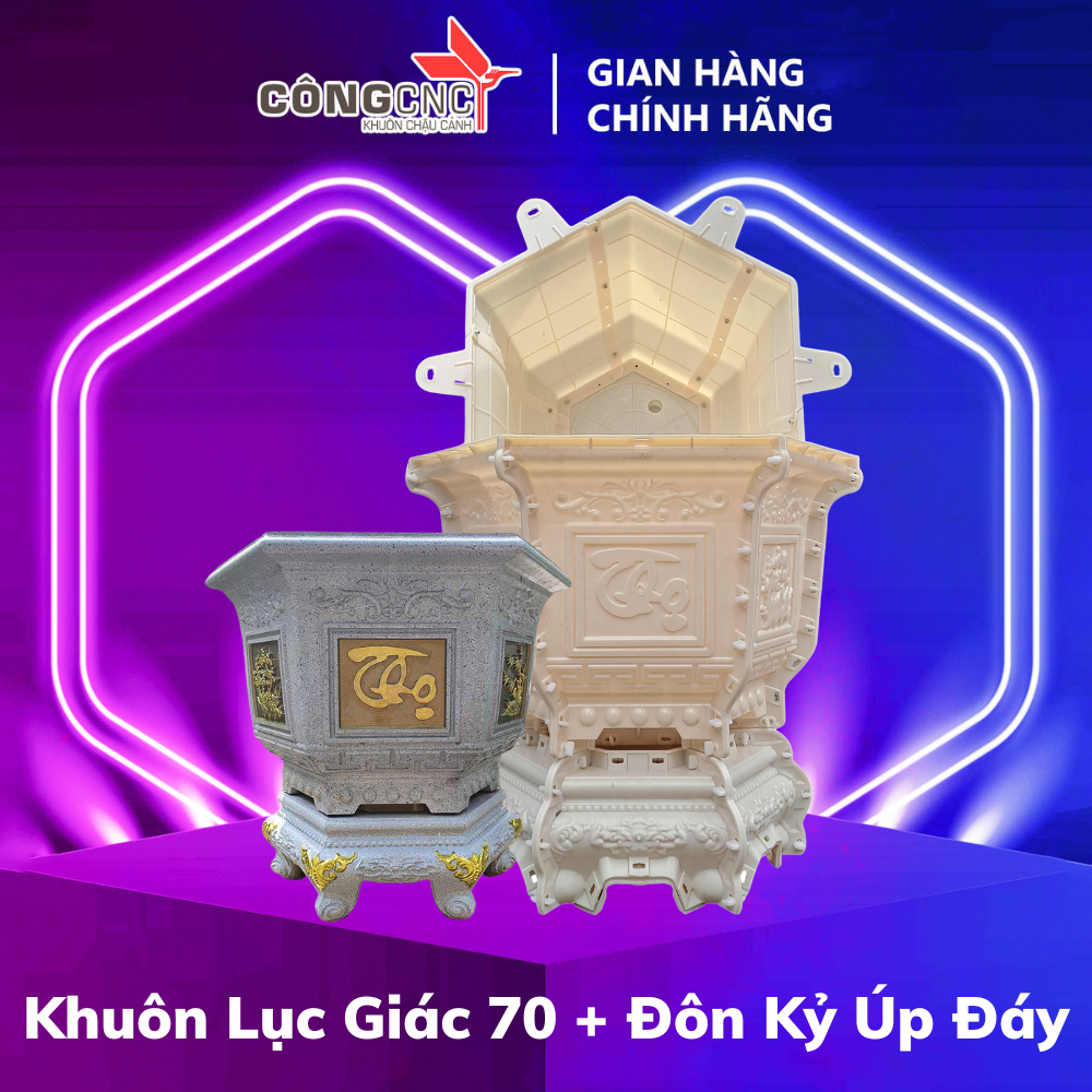 Khuôn chậu lục giác 70 kèm chân đôn kỷ đổ đáy