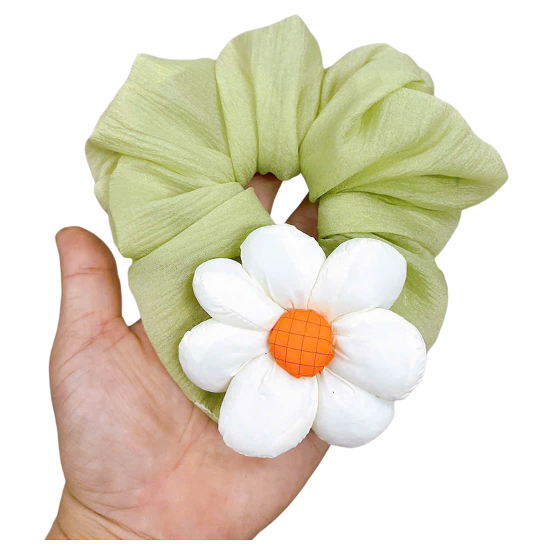 Scrunchies Hoa Cúc Kawaii Dễ Thương – Thun Buộc Tóc Voan Mềm Phong Cách Hàn Quốc Cho Nữ