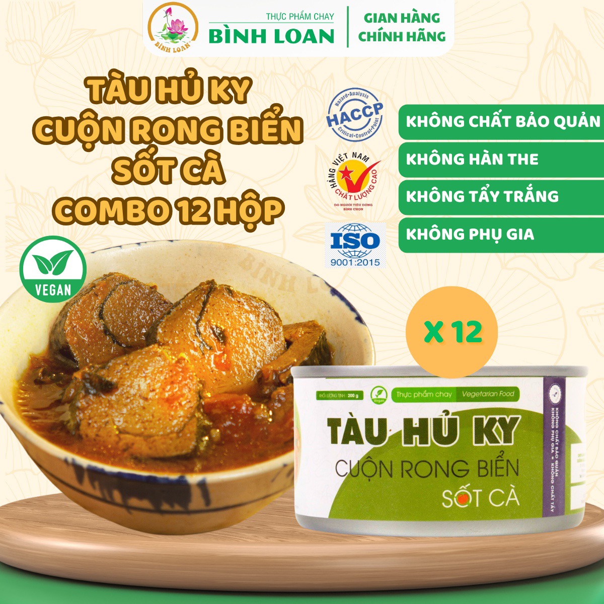 Thực phẩm chay bình loan - combo 12 hộp tàu hủ ky cuộn rong biển sốt cà