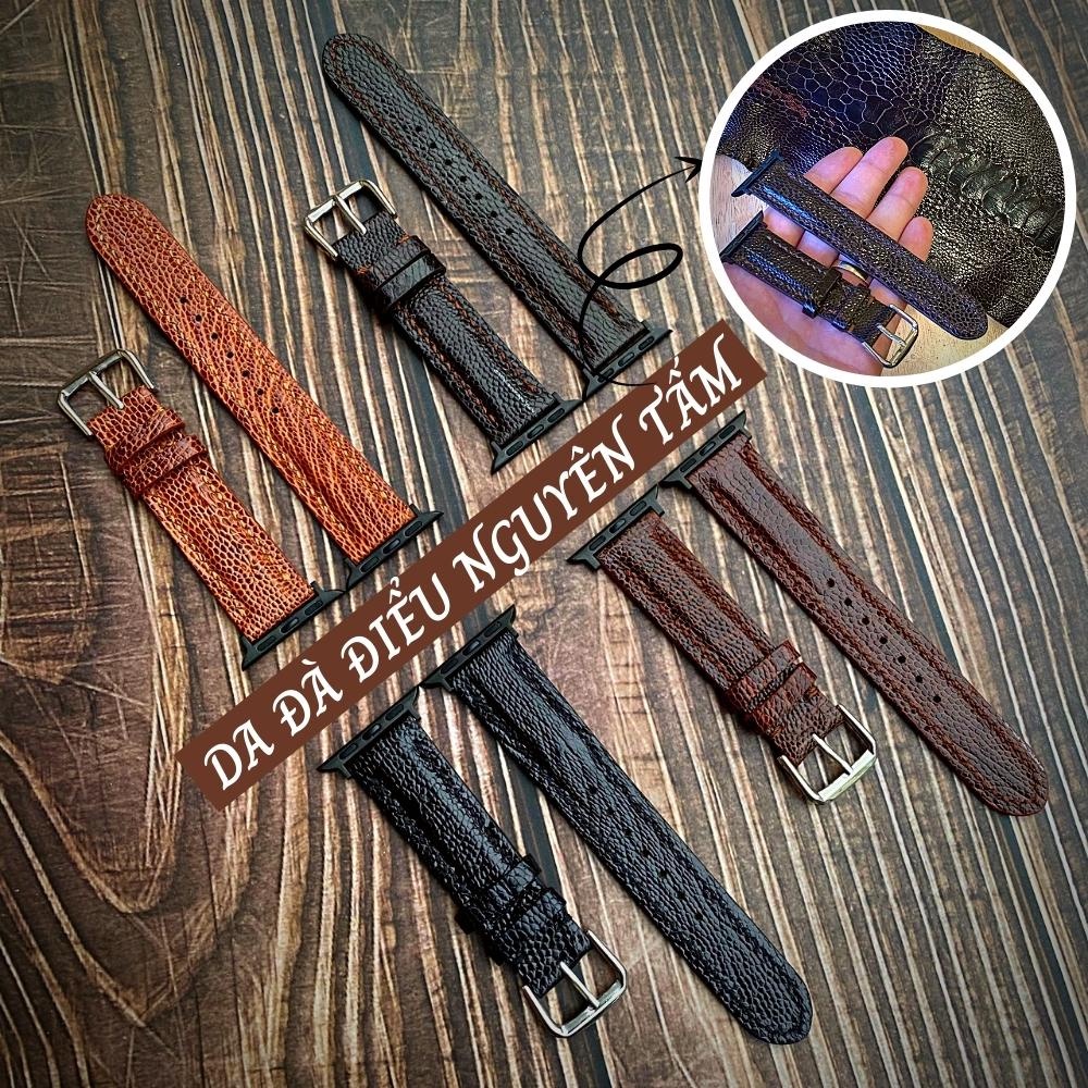 Dây Apple Watch Vnstrap dây đeo đồng hồ Apple Watch series 3 4 5 6 7 se da đà điểu 38mm 40mm 42mm 44mm iwatch thủ công, handmade Bigbird