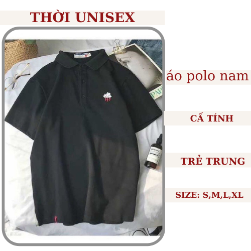 [ẢNH THẬT] Aó thun nam cộc tay,  Áo polo thêu đám mây chất thun cá sấu🍓🍓áo thun cổ đức, thời trang nam , AMME