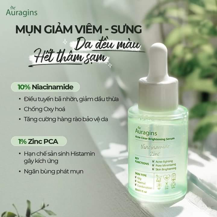 TINH CHẤT CHO DA DẦU MỤN THE AURAGINS 10% NIACINAMIDE + 1% ZINC ACNE CLEAR