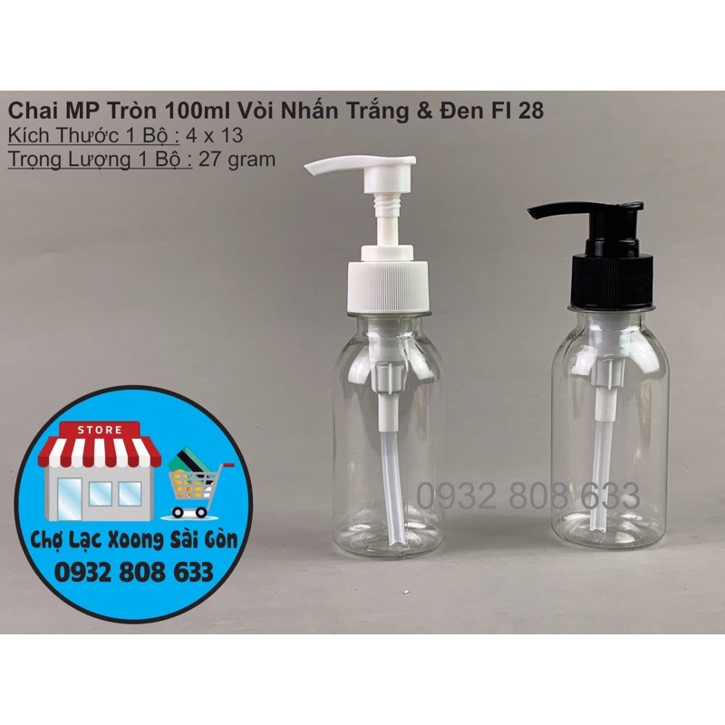 Chai nhựa tròn 100ml vòi nhấn trắng fi 28