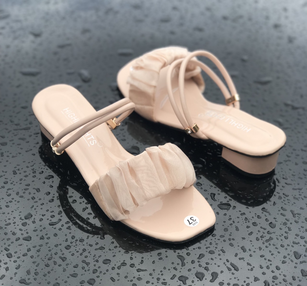 Guốc nữ mang 2 kiểu quai nhún voan giày sandal cao gót