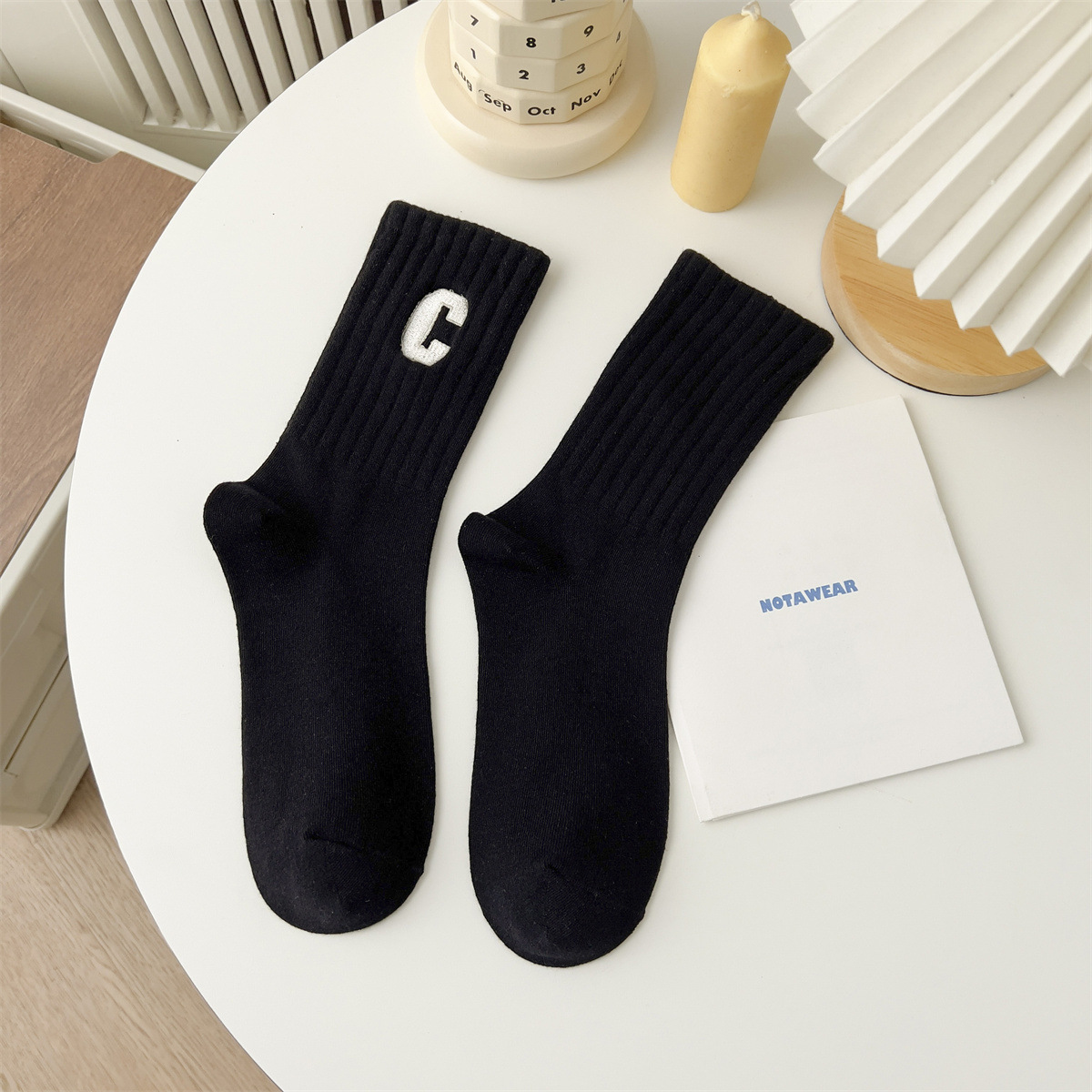 Tất Cổ Cao Vớ Cổ Cao Nữ Họa Tiết Chữ C Nhiều Màu Dễ Thương Vải Cotton Mềm Mịn Co Giãn Thời Trang