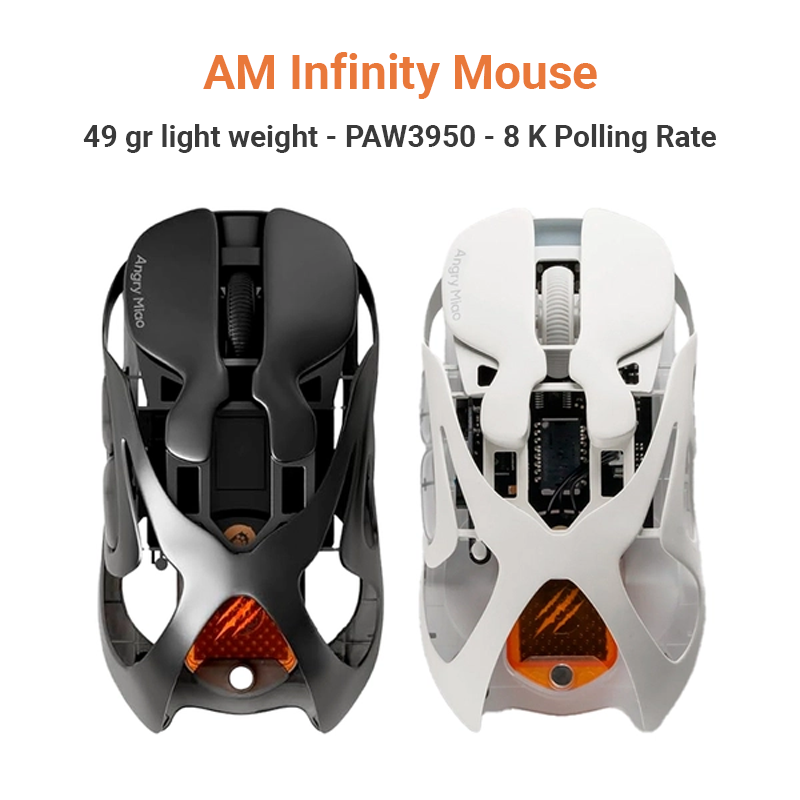 Chuột Gaming AM Infinity -Chất liệu hợp kim magie rỗng siêu nhẹ 49gr - Cấu hình siêu khủng PAW3950 Polling Rate 8K - 2 Pin có thể tháo rời - Bảo hành chính hãng 12T
