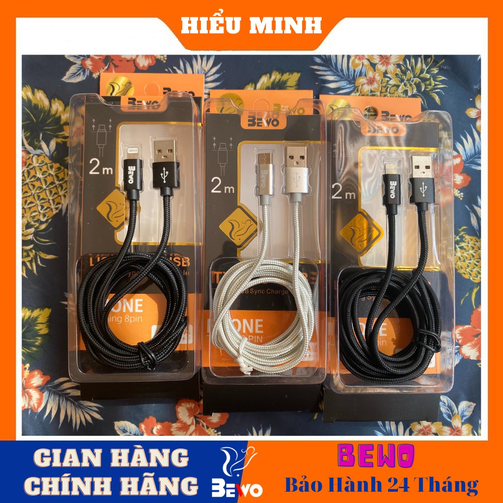 Cáp sạc nhanh dây dù 2M chính hãng Bewo, Iphone/Ipad/Androi/TypeC , Siêu bền