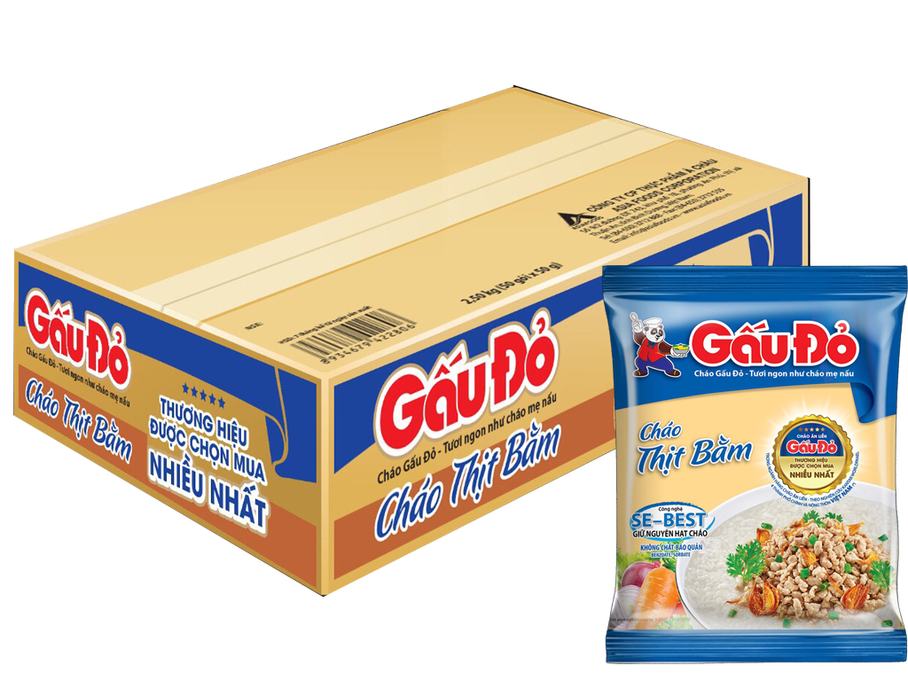 Thùng 50 gói cháo thịt bằm Gấu Đỏ 50g