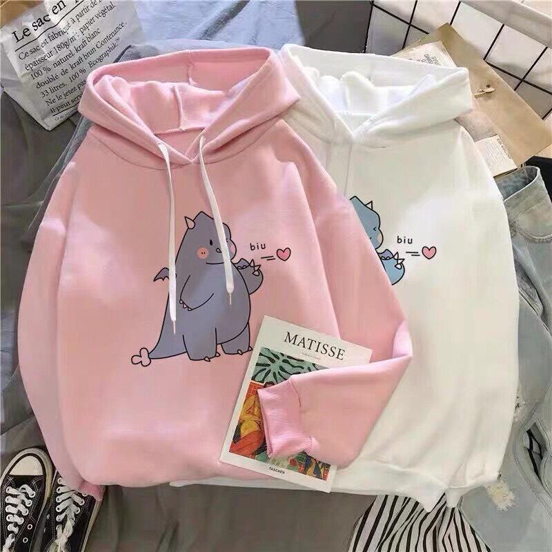 Áo nỉ hoodie in hình họa tiết cao cấp . hình khủng long cute form áo rộng rãi freesize dưới 60kg không bong xù  phong cách hàn quốc