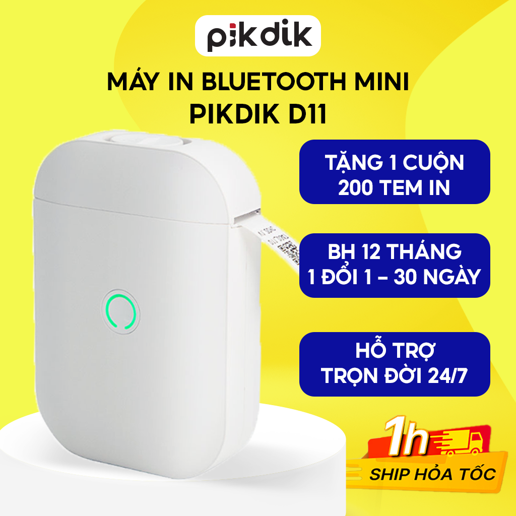 Máy in tem nhãn PIKDIK D11 in tem, in nhãn dán, in mã vạch, mã sản phẩm, sticker, logo