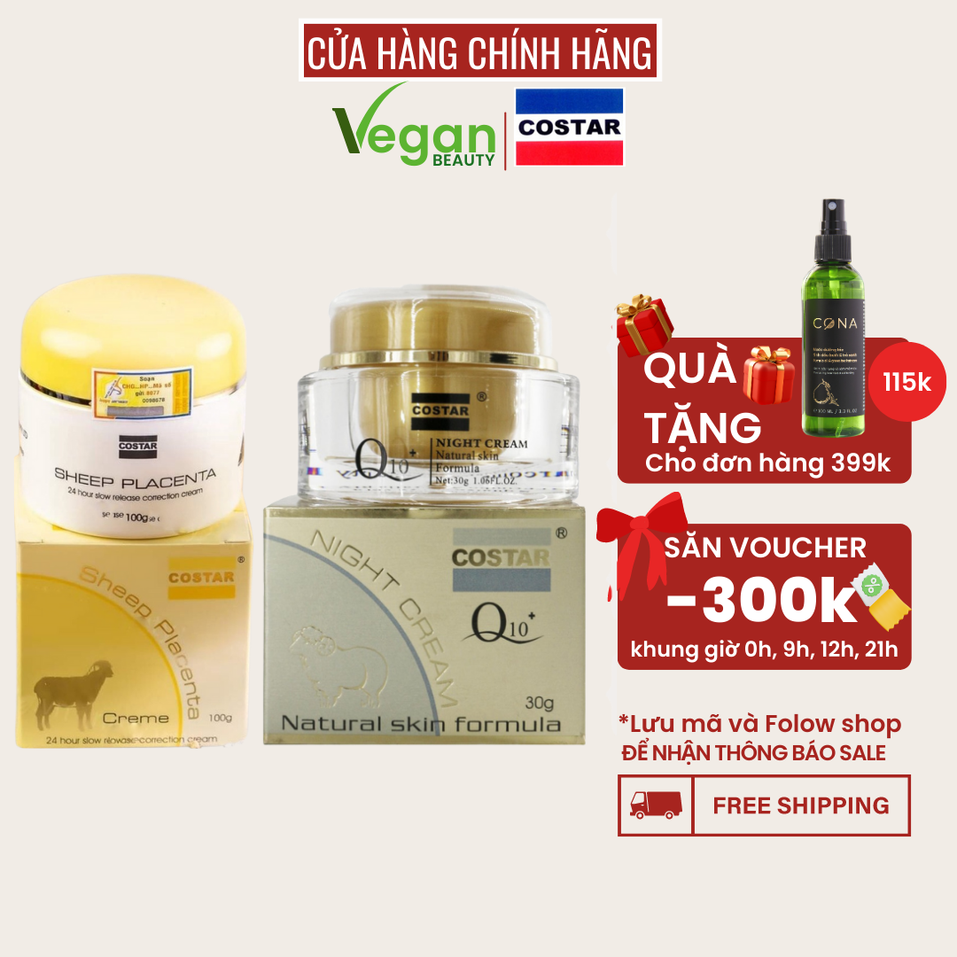 [ BỘ CHĂM SÓC DA ] Kem dưỡng da nhau thai cừu 100gr vs kem dưỡng da Q10 Costar giúp mờ thâm, chống lão hóa da