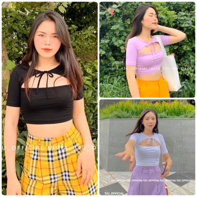 [HCM]Áo croptop khoét ngực thắt nơ