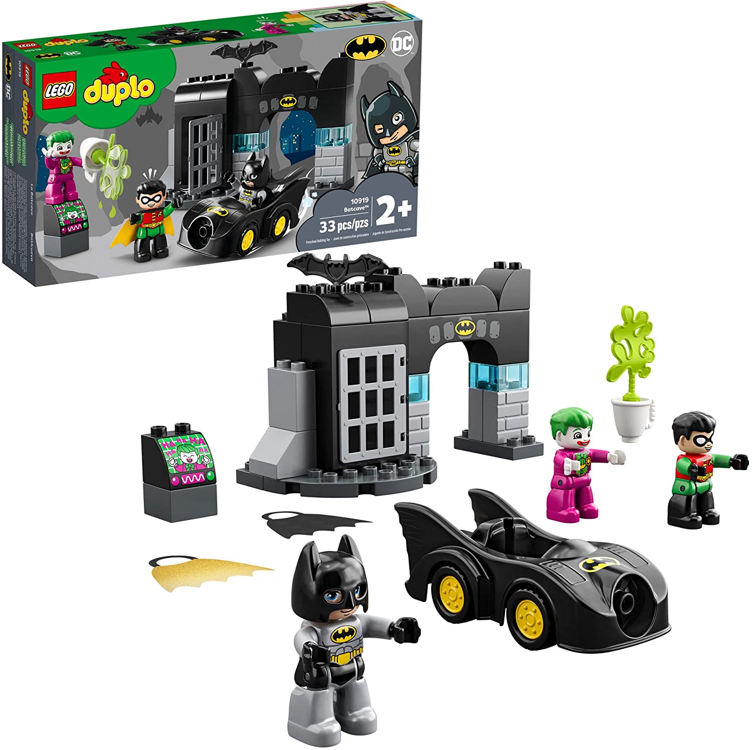 LEGO DUPLO Batman Batcave 10919 Đồ chơi hình hành động cho bé; với Batman,  Robin, Joker và Batmobile; Mới 2020 (33 miếng), một món quà tuyệt vời cho  những đứa trẻ siêu