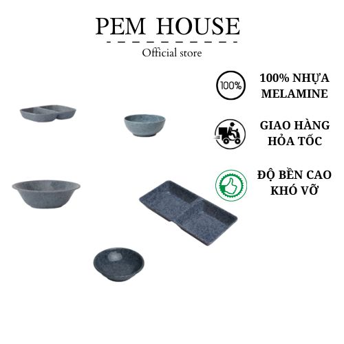 Chén nhựa melamine vân đá xanh nhiều size fataco