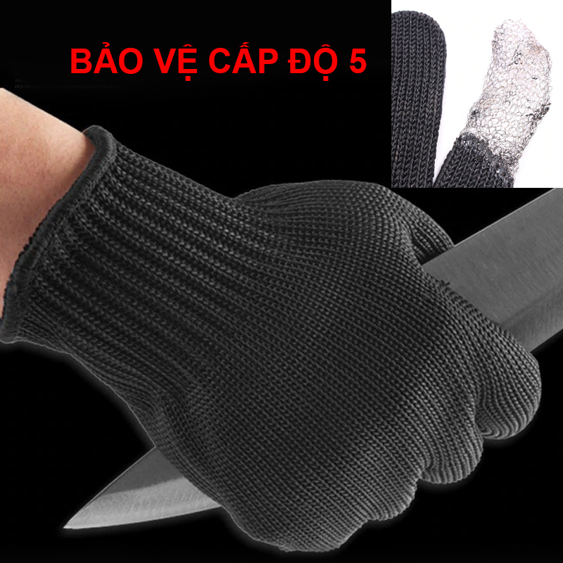 Găng tay bảo vệ chống cắt cấp độ 5 (đen) sợi thép chống gỉ