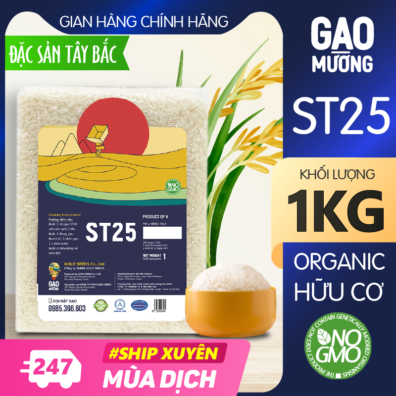 1 Kg Gạo Hữu Cơ ST25 - Đặc Sản Sóc Trăng Được Trồng Tại Vùng Tây Bắc Việt Nam - GAO Mường - Ngôi Sao Tây Bắc - Cơm Ngon Dẻo Vừa Thơm Nồng