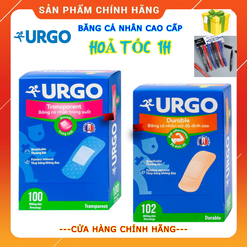 (HoảTốc1h) Hộp 100 miếng băng cá nhân trong suốt Urgo Transparent 2cm x 7,2cm bảo vệ vết thương nhỏ, vết trầy xước