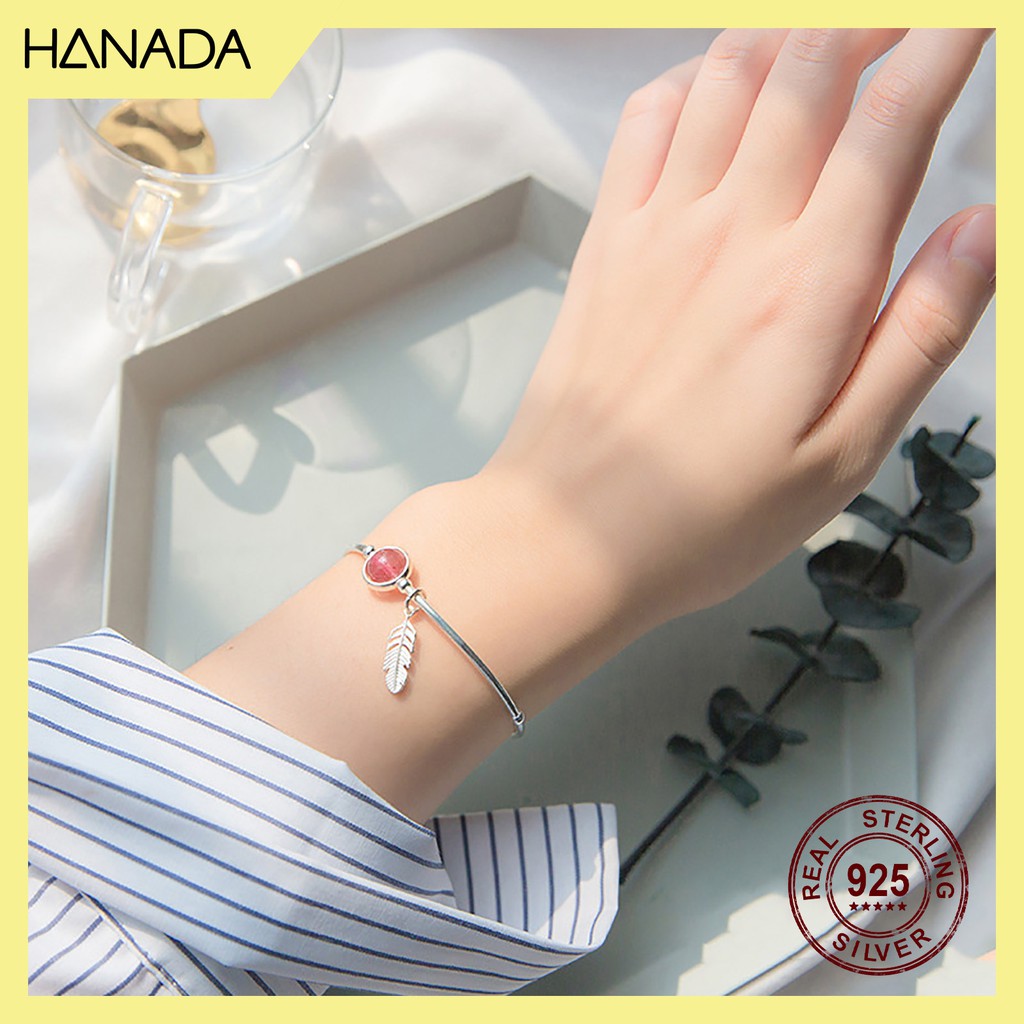 Lắc tay bạc 925 hanada thạch anh - lông vũ