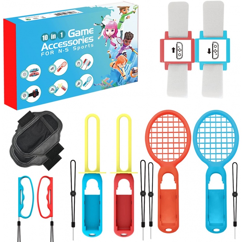 Bộ phụ kiện nintendo switch sports 10 trong 1 gồm dây đeo cổ tay và tay cầm điều khiển chơi game
