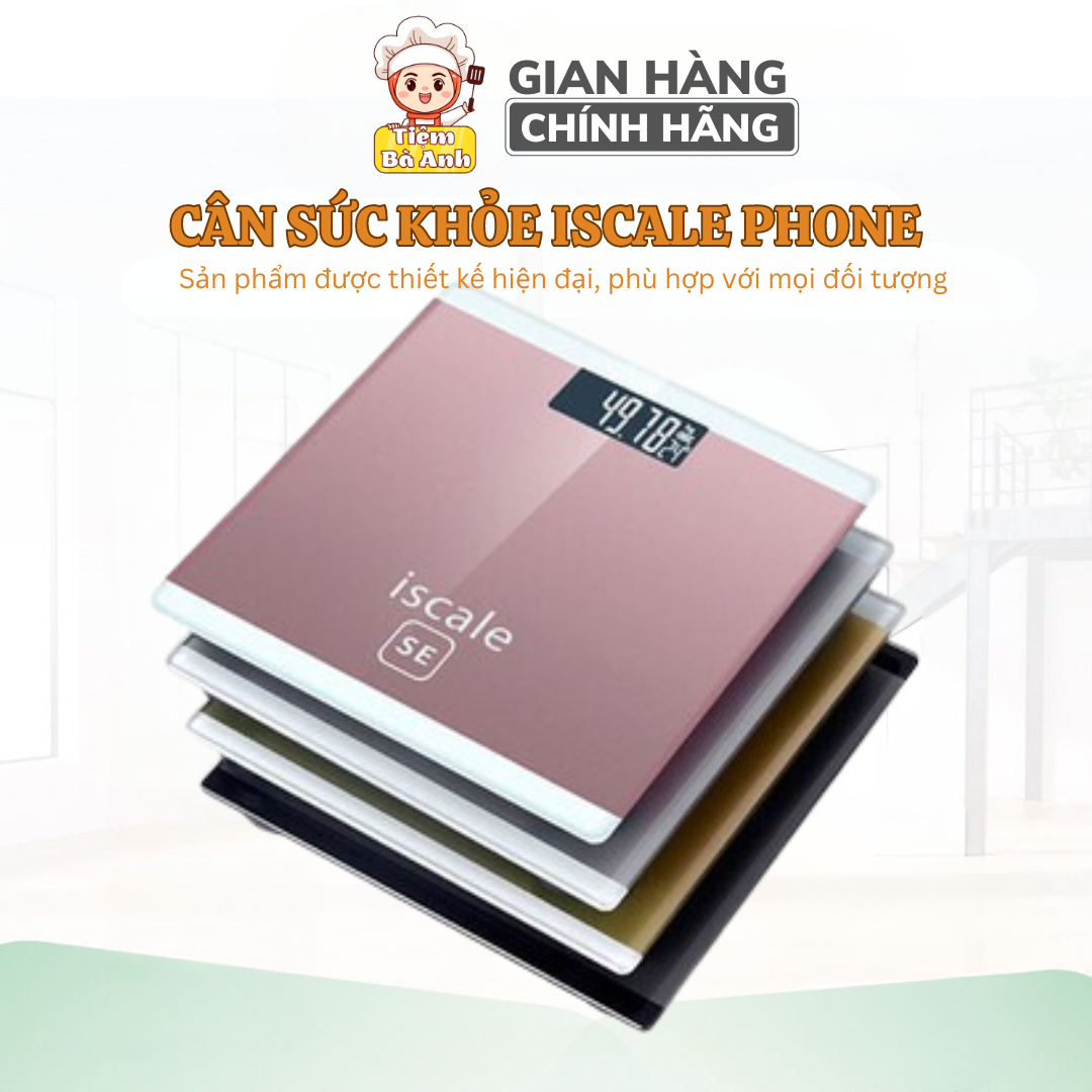Cân điện tử, cân sức khỏe ISCALE PHONE, trọng lượng tối đa 200Kg, tặng kèm thước dây
