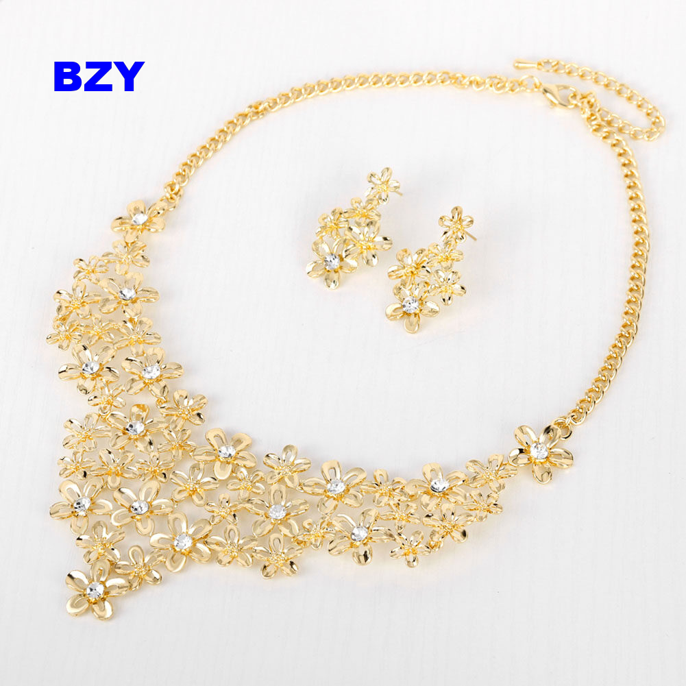 BZY Bộ trang sức vòng cổ và hoa tai hình hoa thiết kế sang trọng cho nữ - INTL