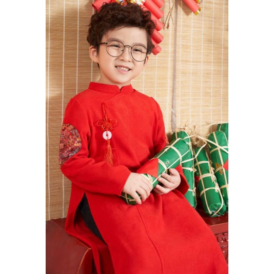 Áo Dài Tết Cho Bé Trai Cao Cấp Loại 1 [H&H] Áo Dài Cách Tân Cho Bé Họa Tiết Truyền Thống Việt Chất Liệu Nhung Tăm Cao Cấp Mềm Mịn Không Ngứa Da Bé
