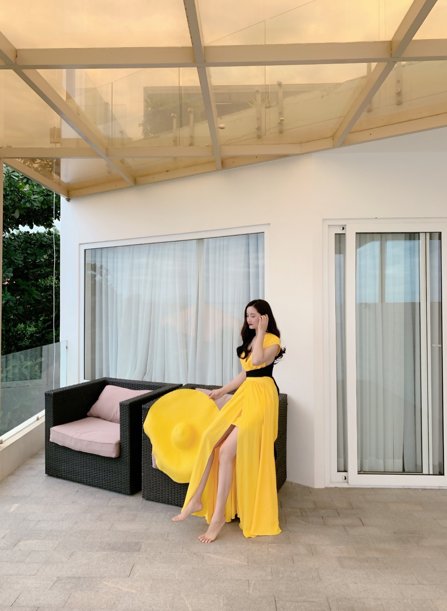 ĐẦM NỮ MAXI VÀNG DÂY ĐEN HỞ LƯNG XẺ TÀ DC01 LEMITA ĐI BIỂN ĐI TIỆC TẶNG KÈM MIẾNG DÁN NGỰC