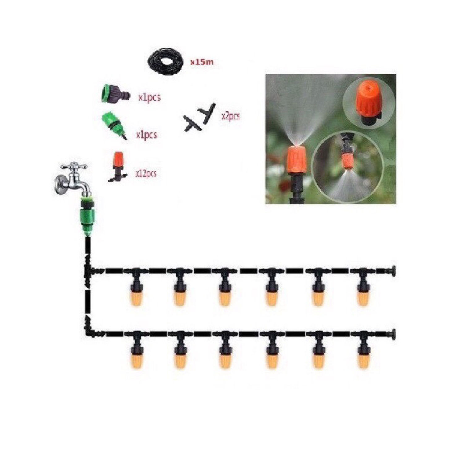 Bộ kit phun sương tưới cây béc cam