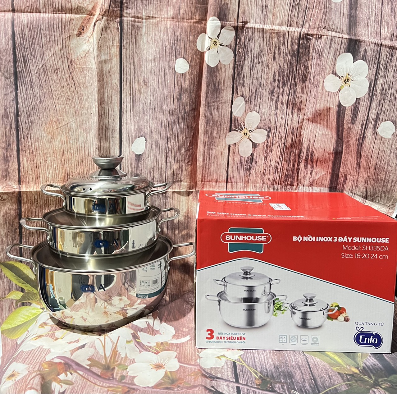 Bộ nồi inox 3 đáy sunhouse sh335
