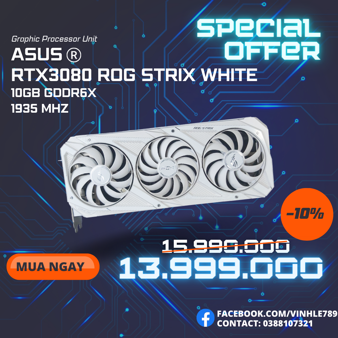 Card màn hình ASUS RTX 3080 ROG STRIX WHITE OC